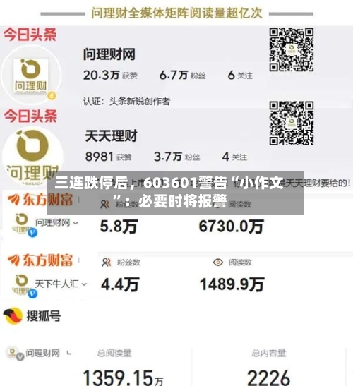 三连跌停后,603601警告“小作文”:必要时将报警