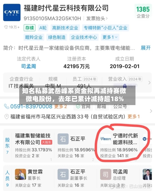 知名私募武岳峰系资金拟再减持赛微微电股份,去年已累计减持超18%